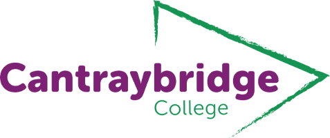 Cantraybridge College logo with green arrow design and purple and green text